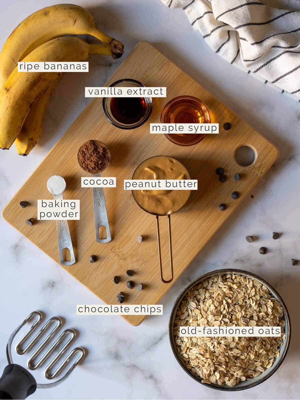 ingredients for chocolate peanut butter oatmeal bars.