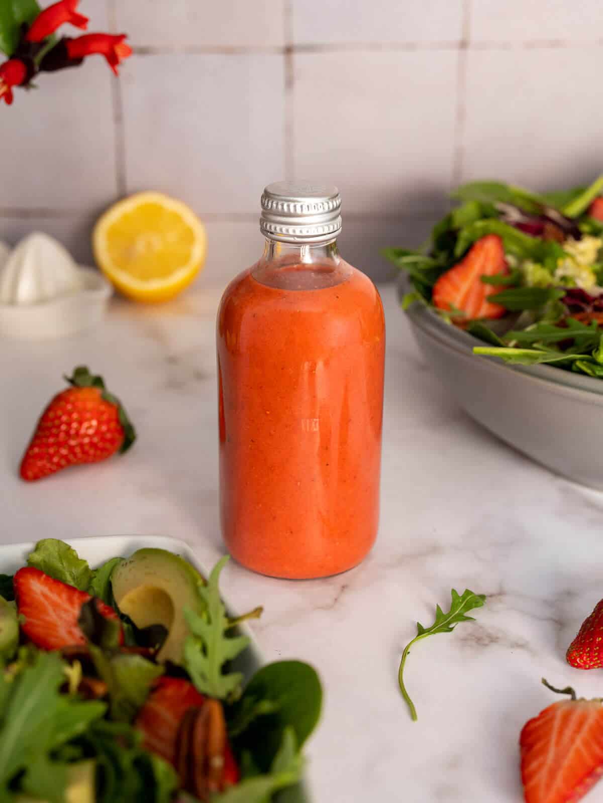 bottle with with balsamic strawberry vinaigrette.