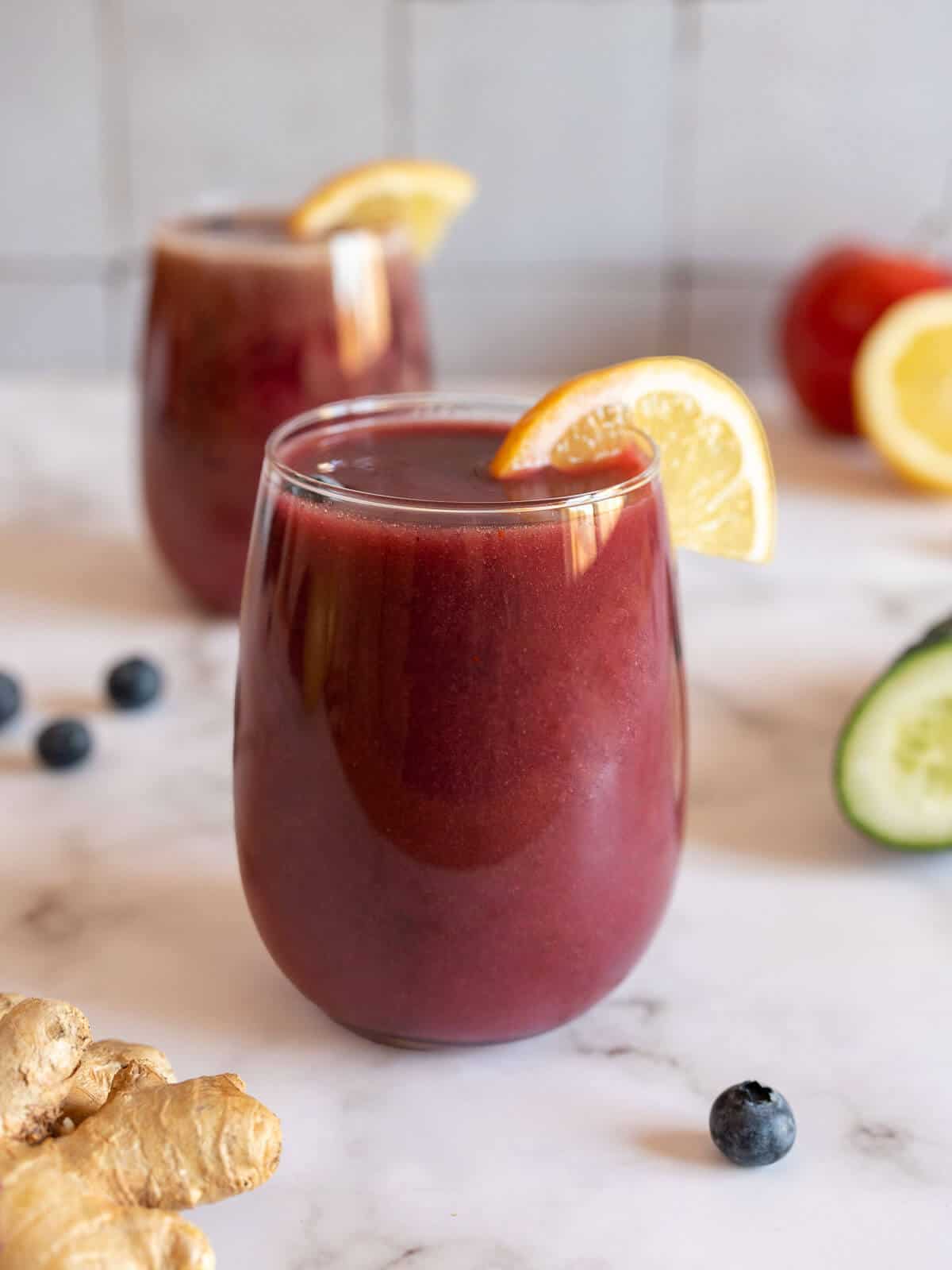 Glass of blueberry juice recipe.