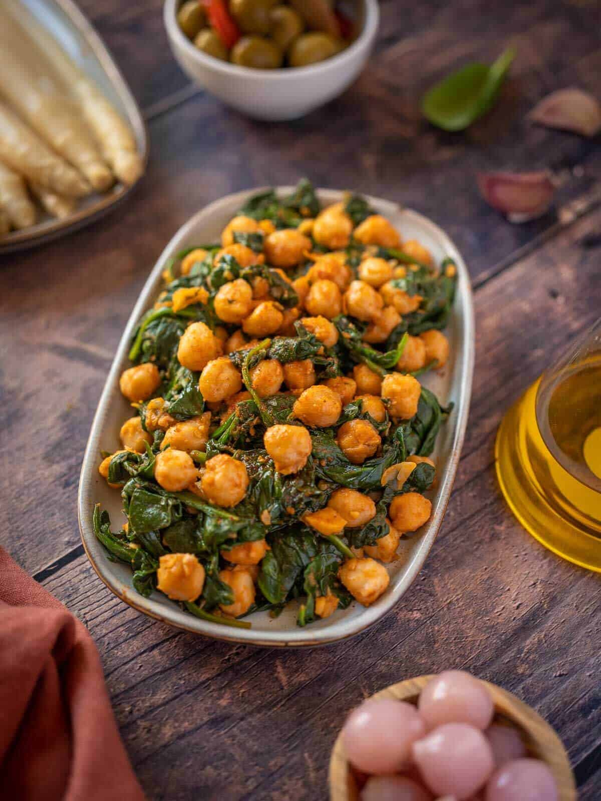 plated spanish sautéed chickpeas with spinach.