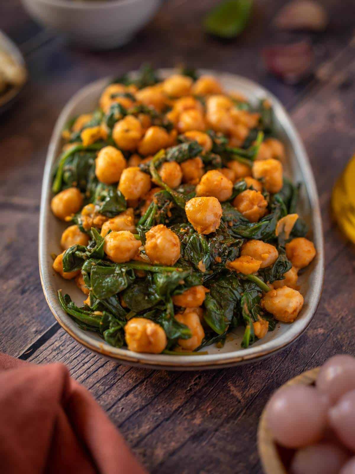plated spanish sautéed chickpeas with spinach.