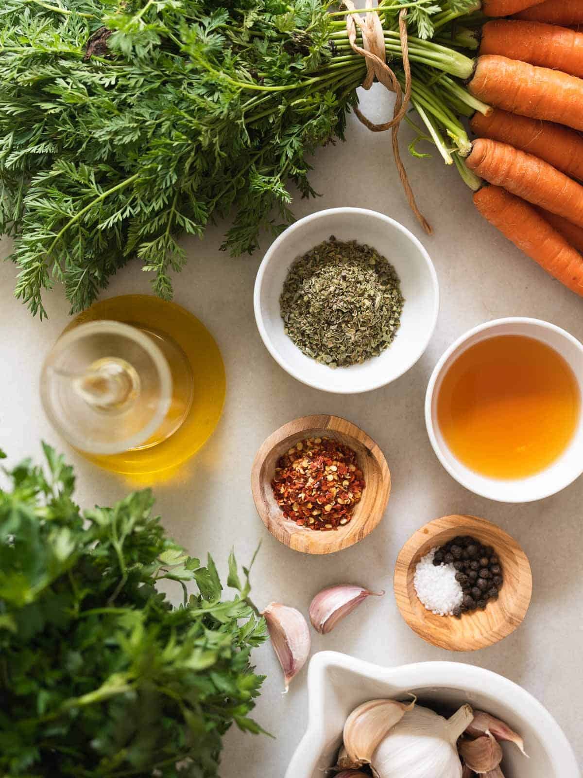 carrot top chimichurri ingredients.