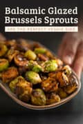 roasted balsamic lemon marinated Brussels spouts side dish plated pin.