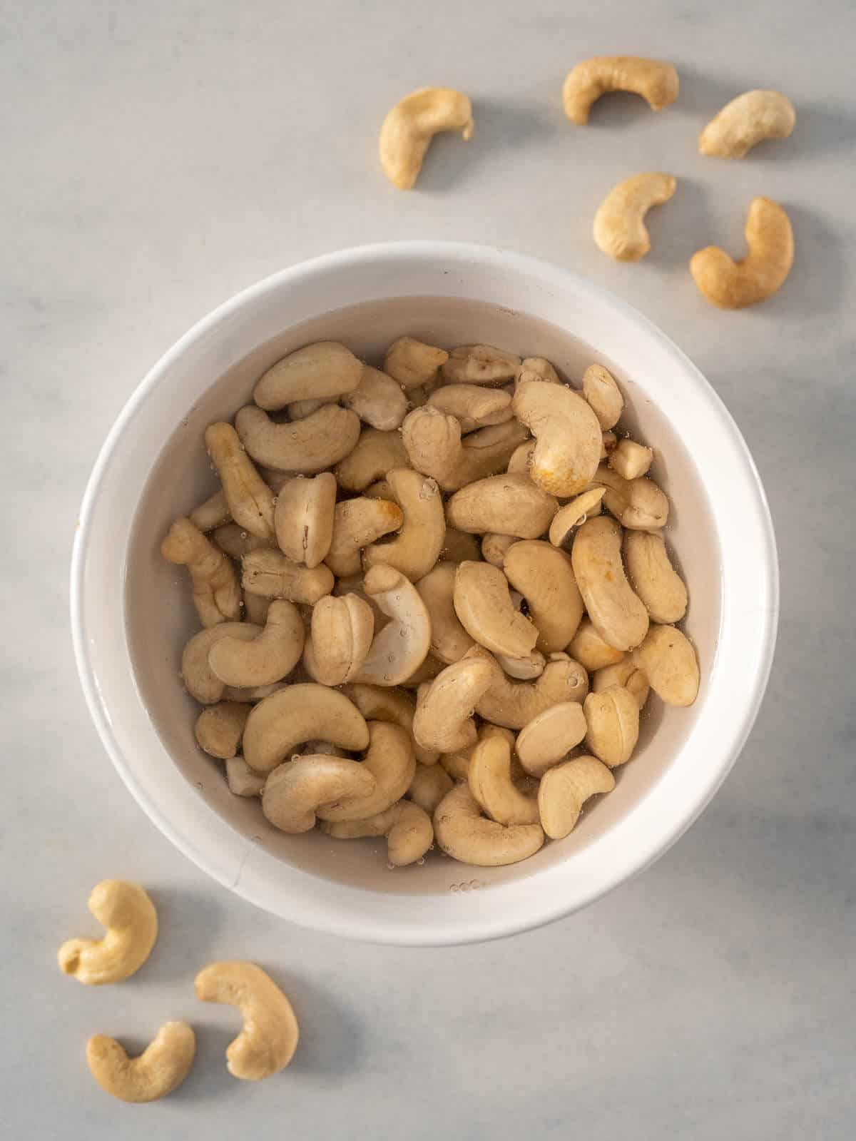 soaking cashews in water.