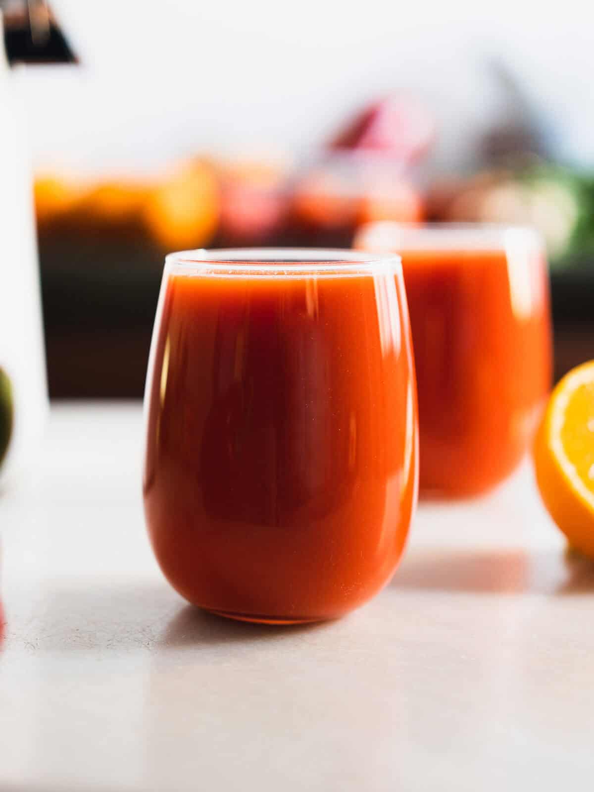 red pepper carrot juice glasses.