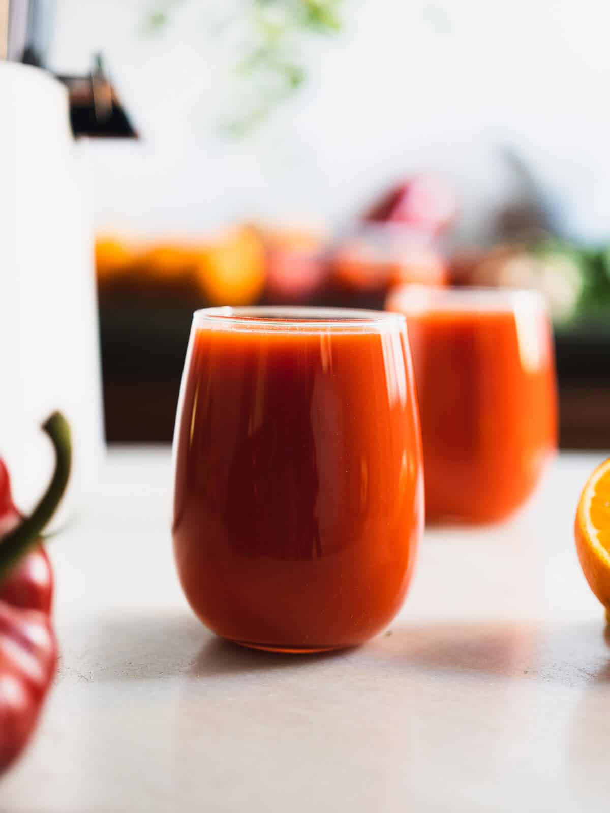 red bell pepper juice glass hero.