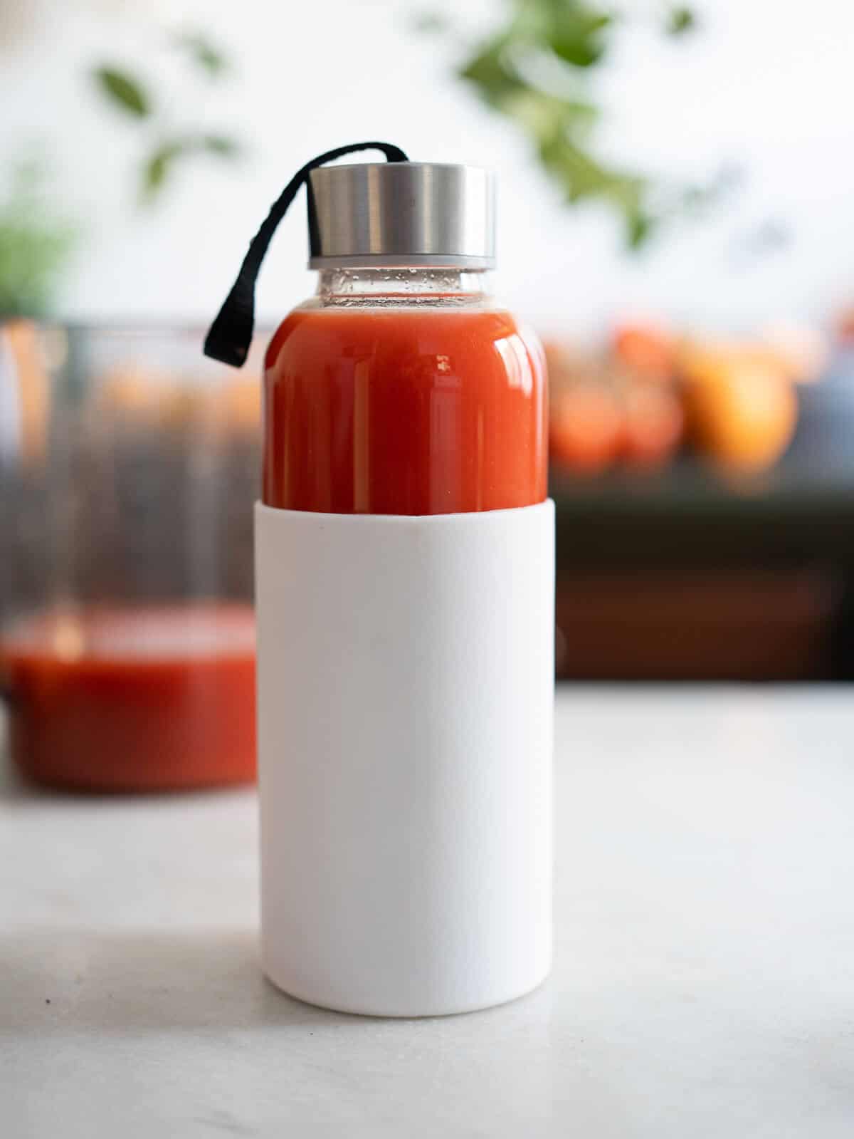 red juice stored in a BPA-free container.