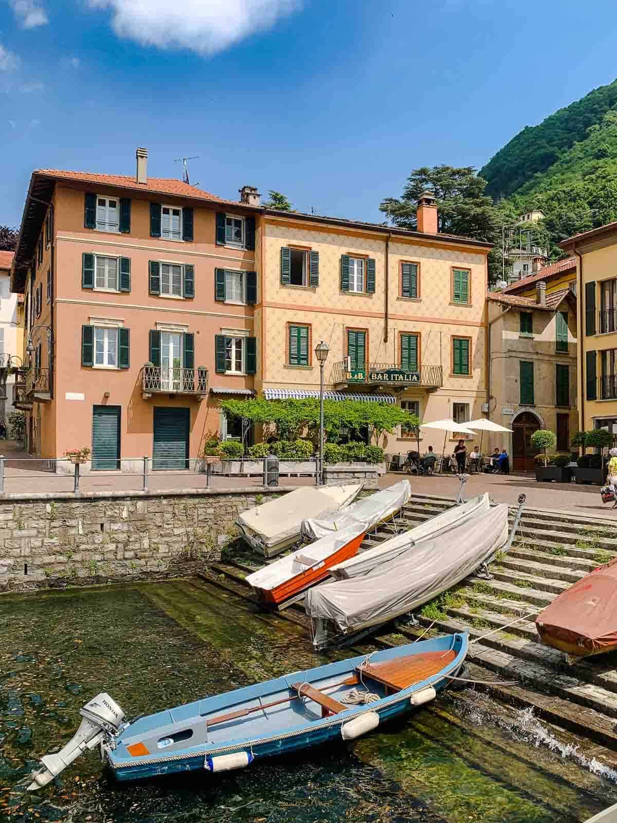 Boats in front of Ferry station in Torno, Lake Como.