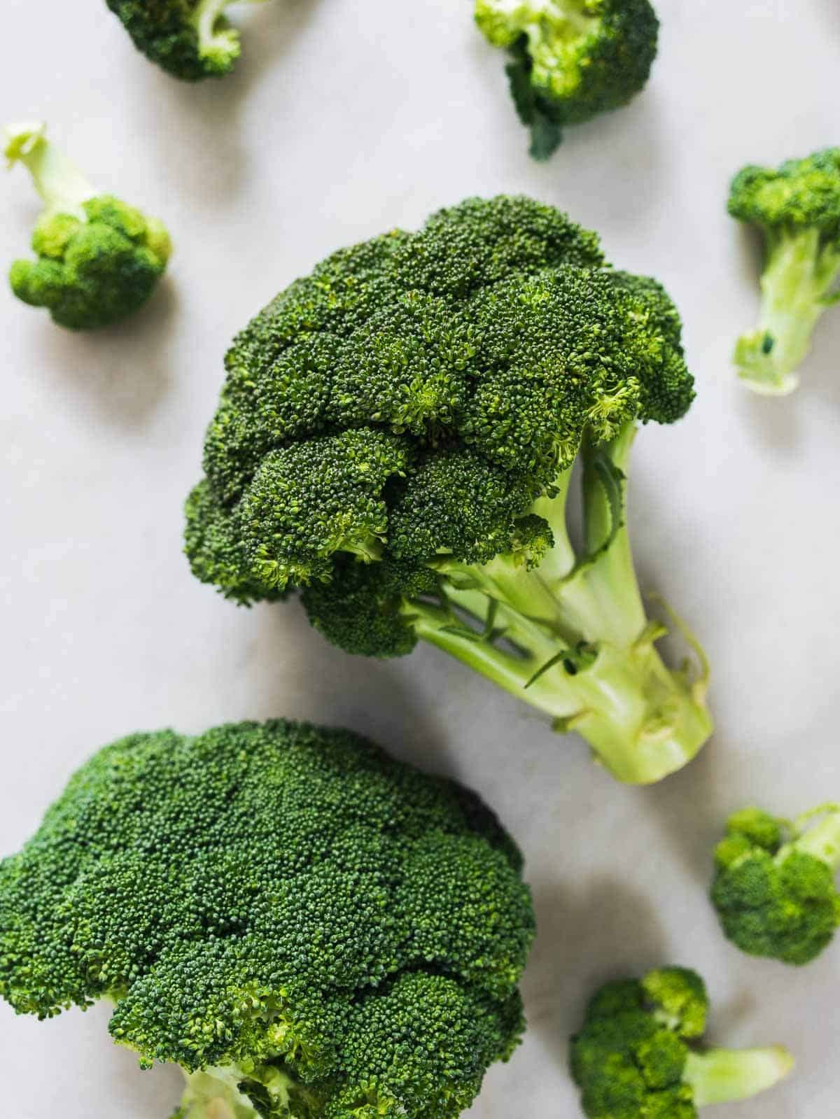 whole broccoli and florets.