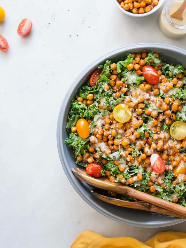 Crispy Chickpea and Kale Salad with Tahini Dressing
