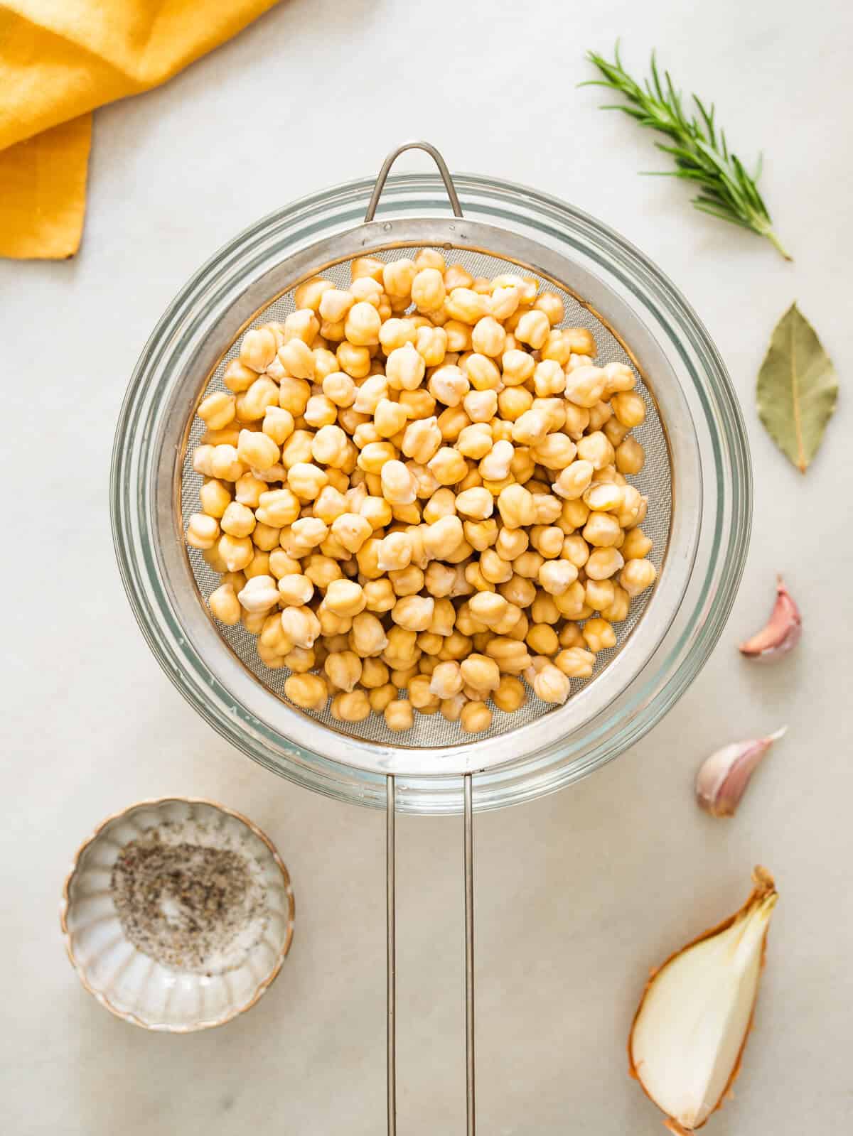 rinsing chickpeas.