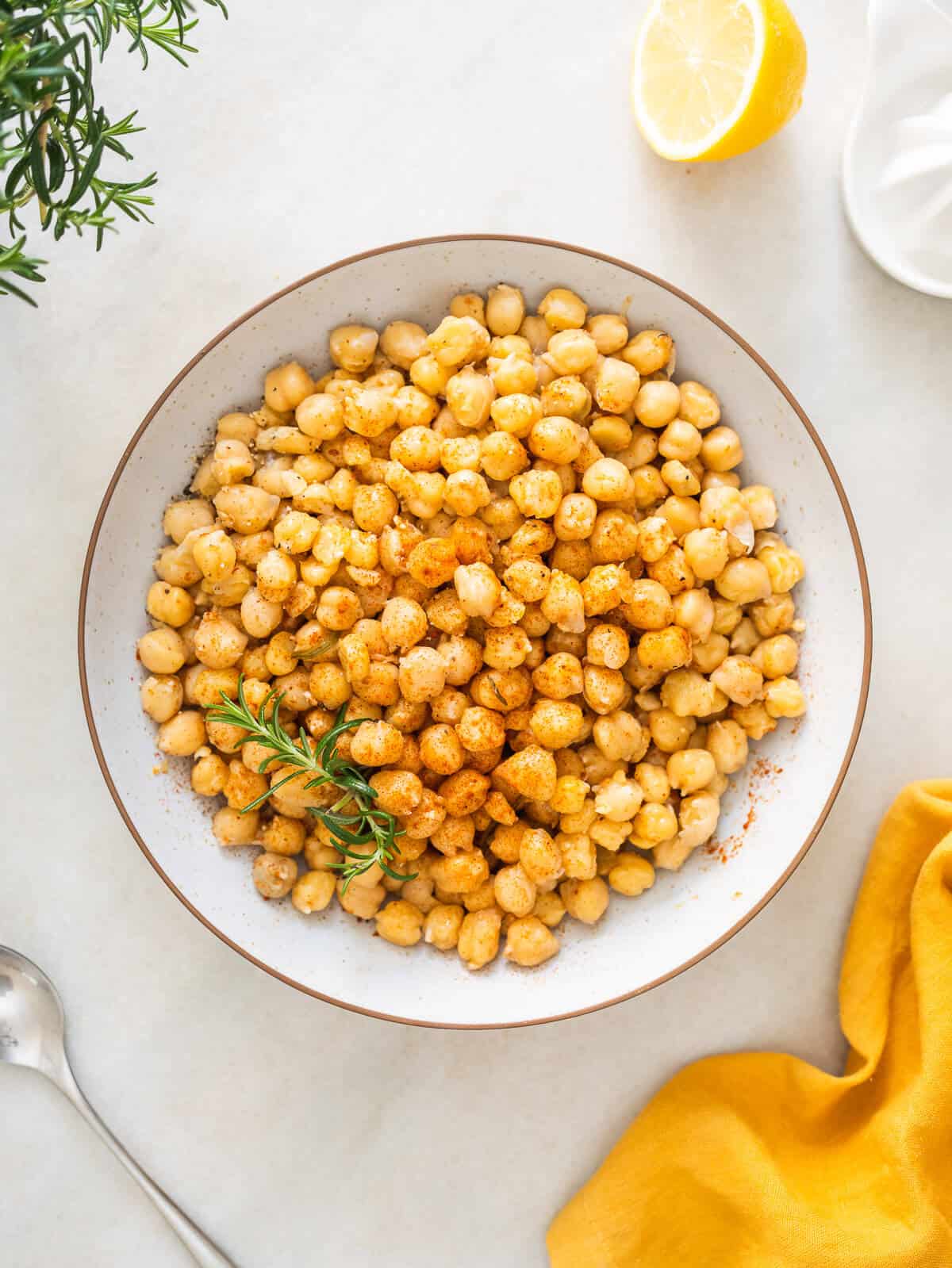 instant pot chickpeas served with rosemary and paprika.