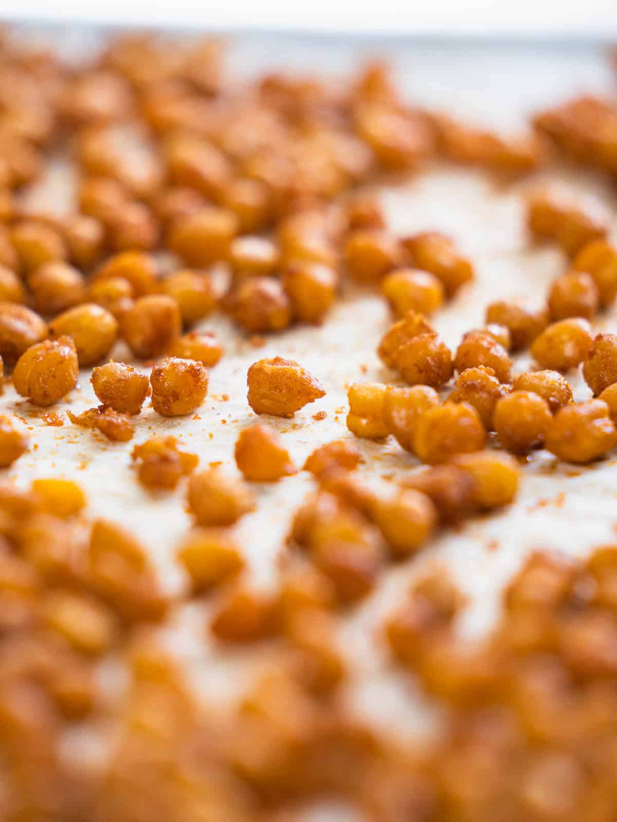 remove the roasted chickpeas from the oven.