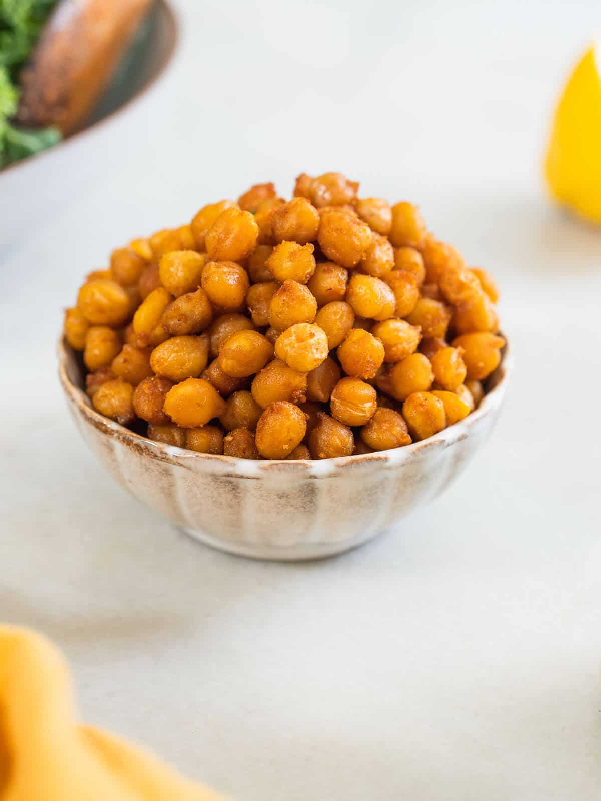 crispy chickpeas served in a bowl as a snack.