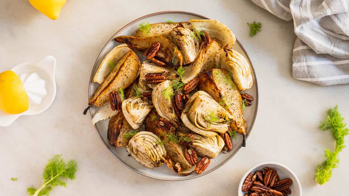 Roasted Fennel and Pear Salad with Vinaigrette & Pecan Nuts