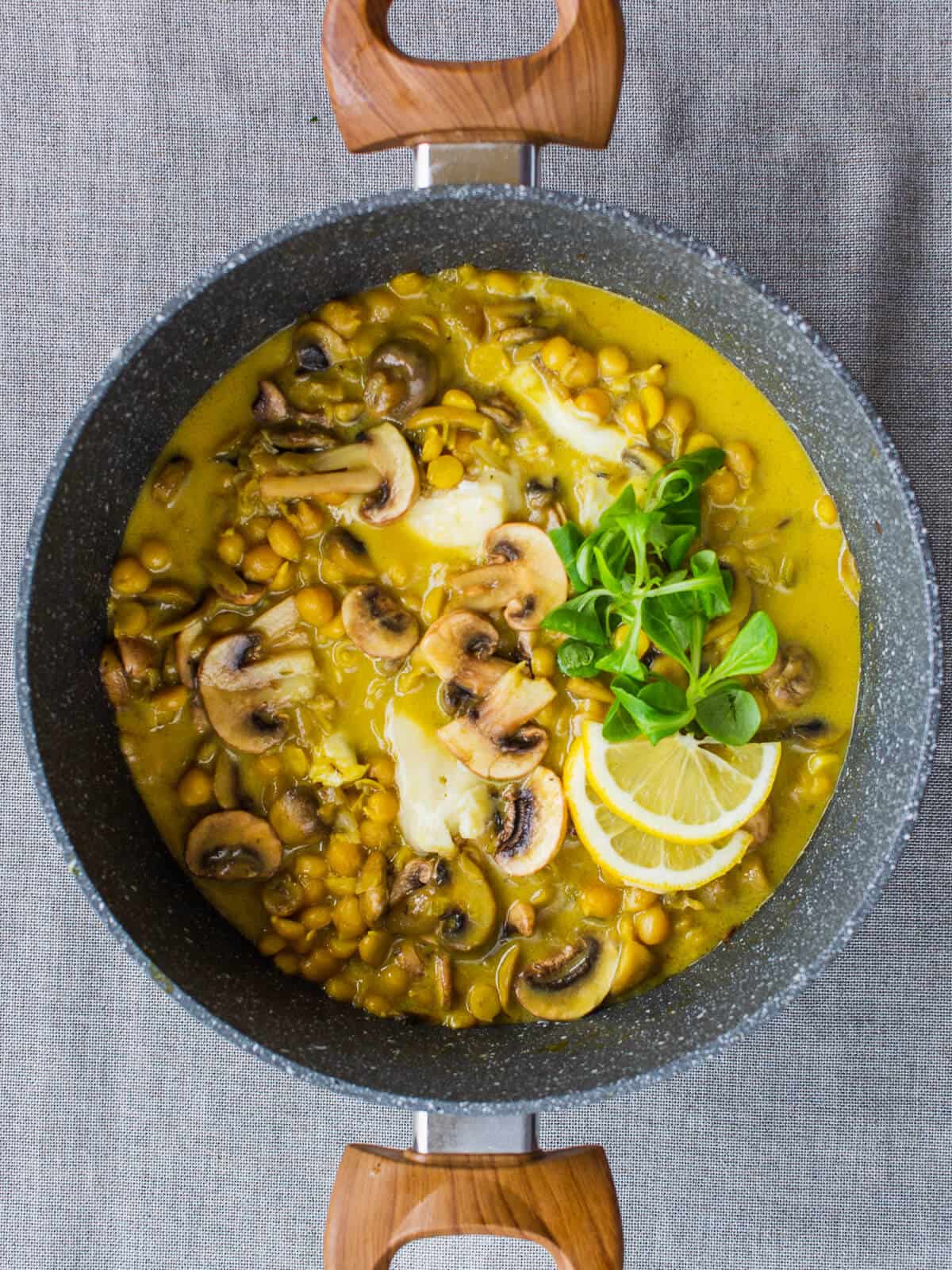 Spanish chickpea stew in a pot.