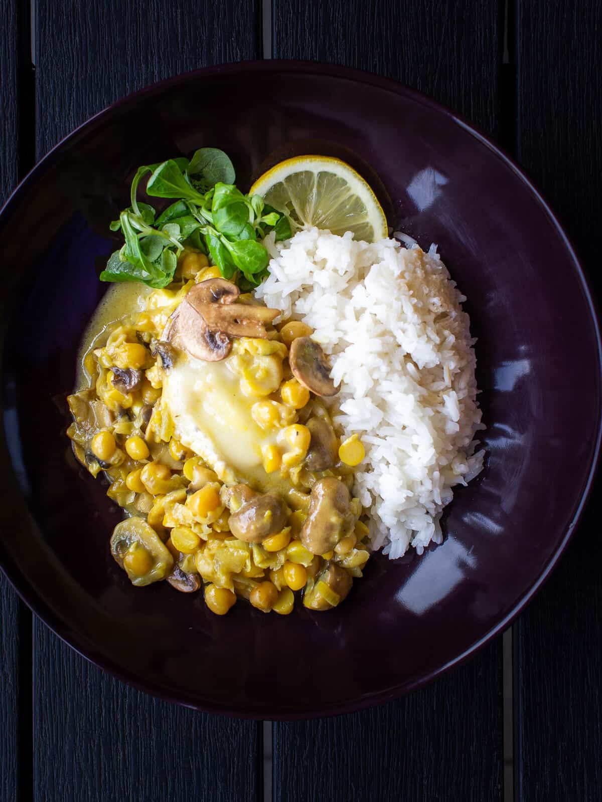 Mediterranean chickpea stew served with steamed rice.