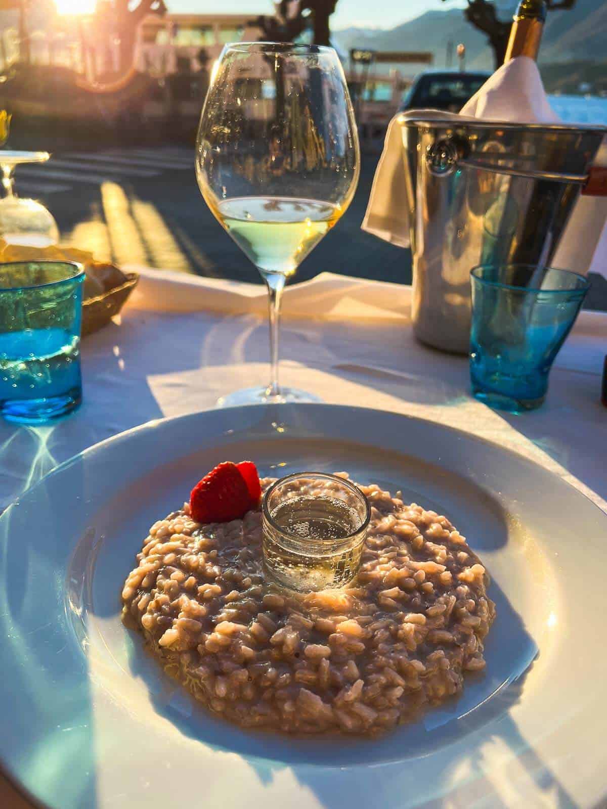 champagne risotto with strawberries.