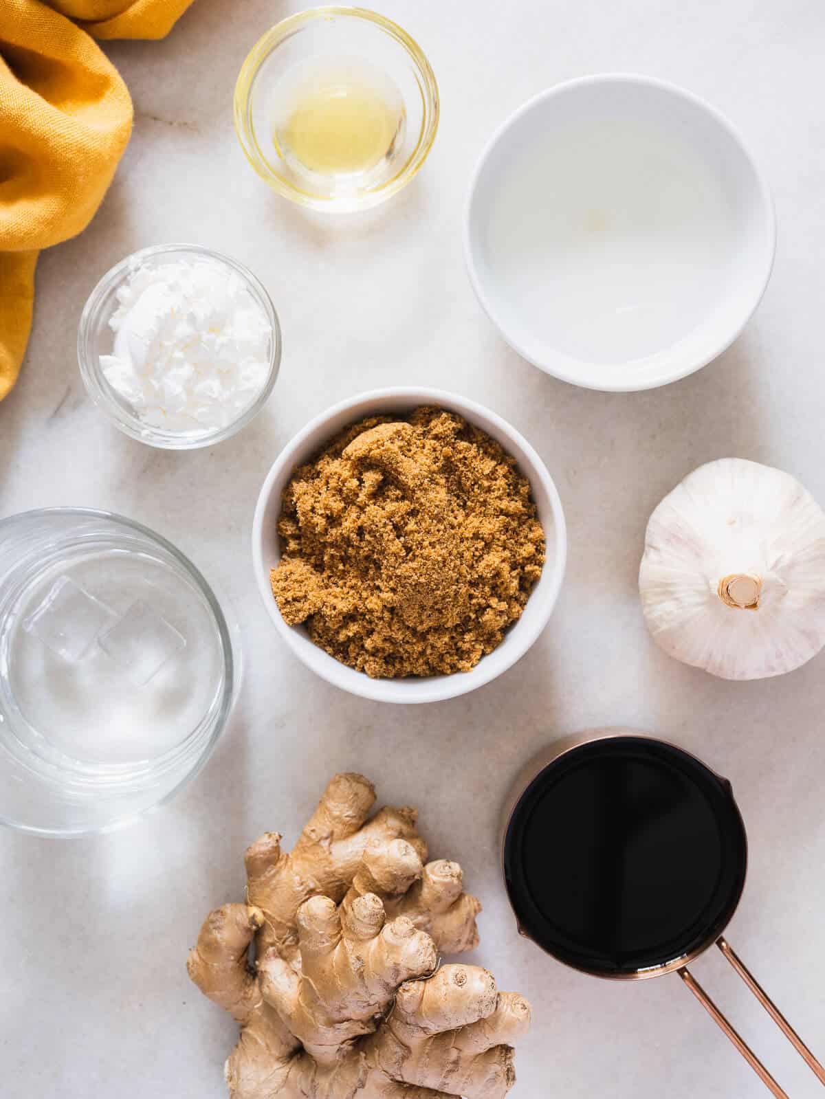 ingredients to make gluten-free homemade teriyaki sauce.