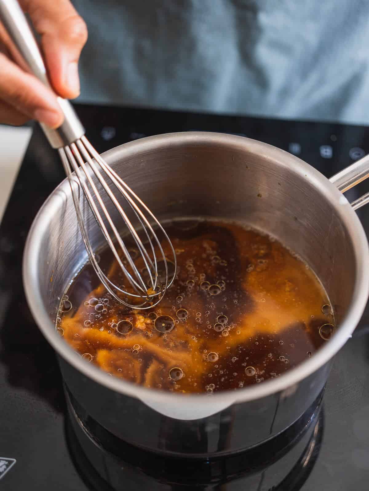 simmering ingredients for the teriyaki sauce.