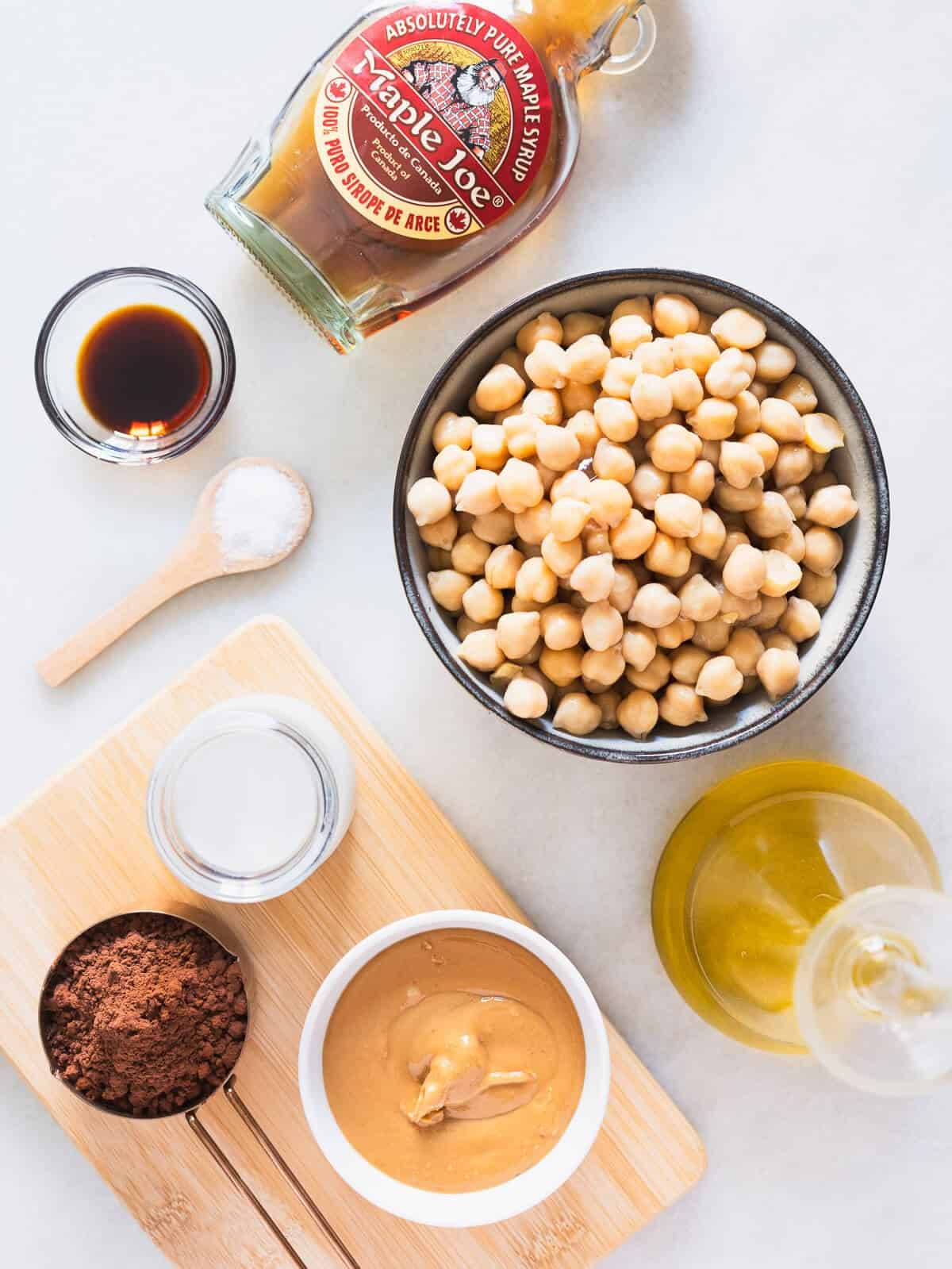 ingredients ti make a dark chocolate hummus.