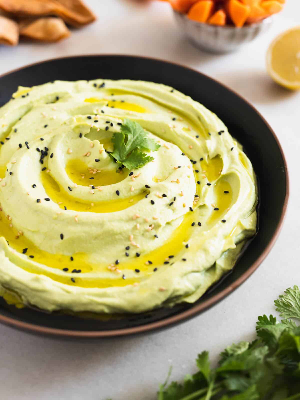 edamame hummus in a serving plate.