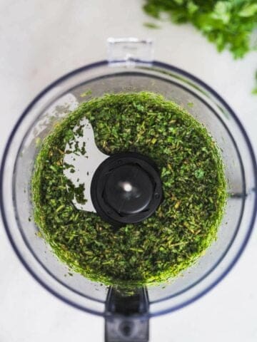 finely chopped mint and parsley in a food processor.