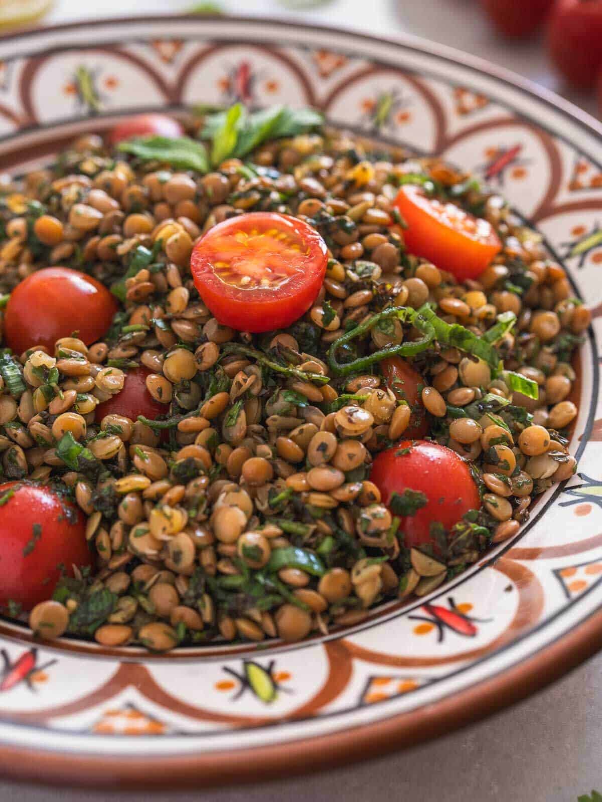 plated Lentil Tabbouleh salad.