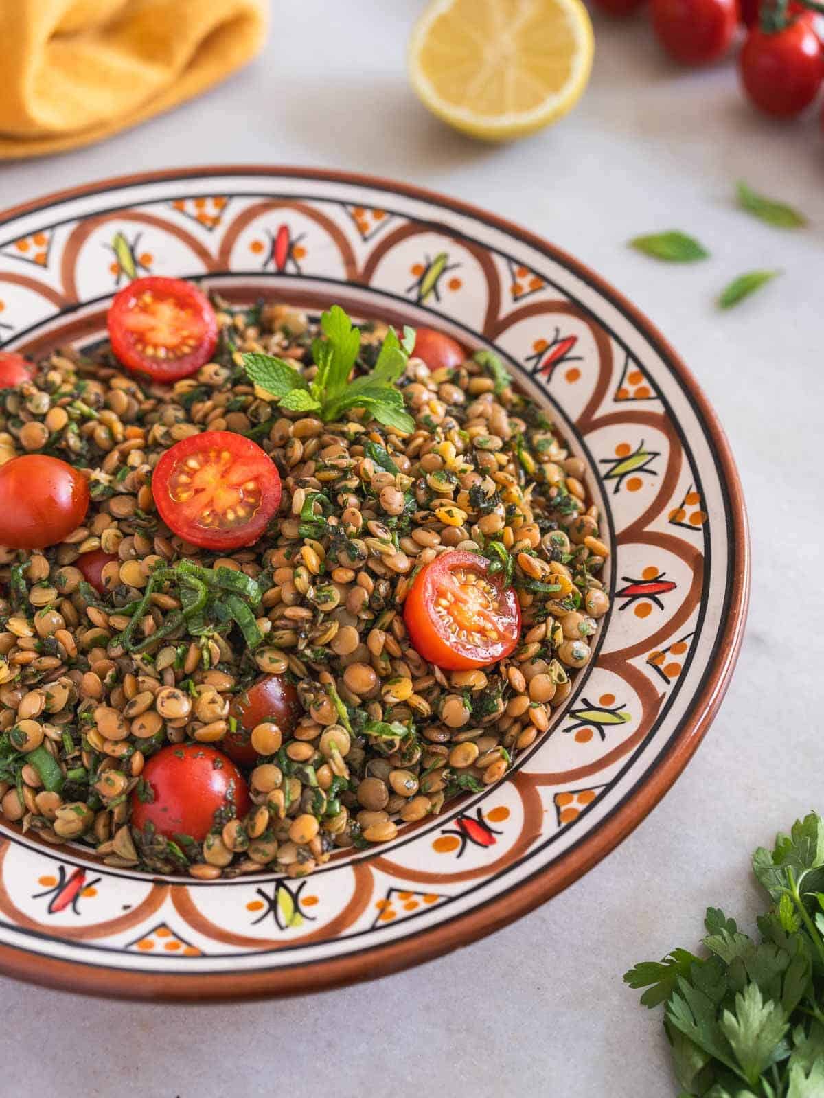 plated Lentil Tabbouleh salad.