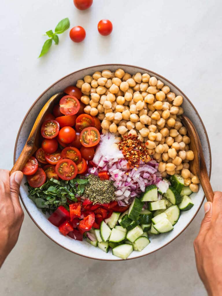 Mediterranean Chickpea Cucumber Salad With Tomato