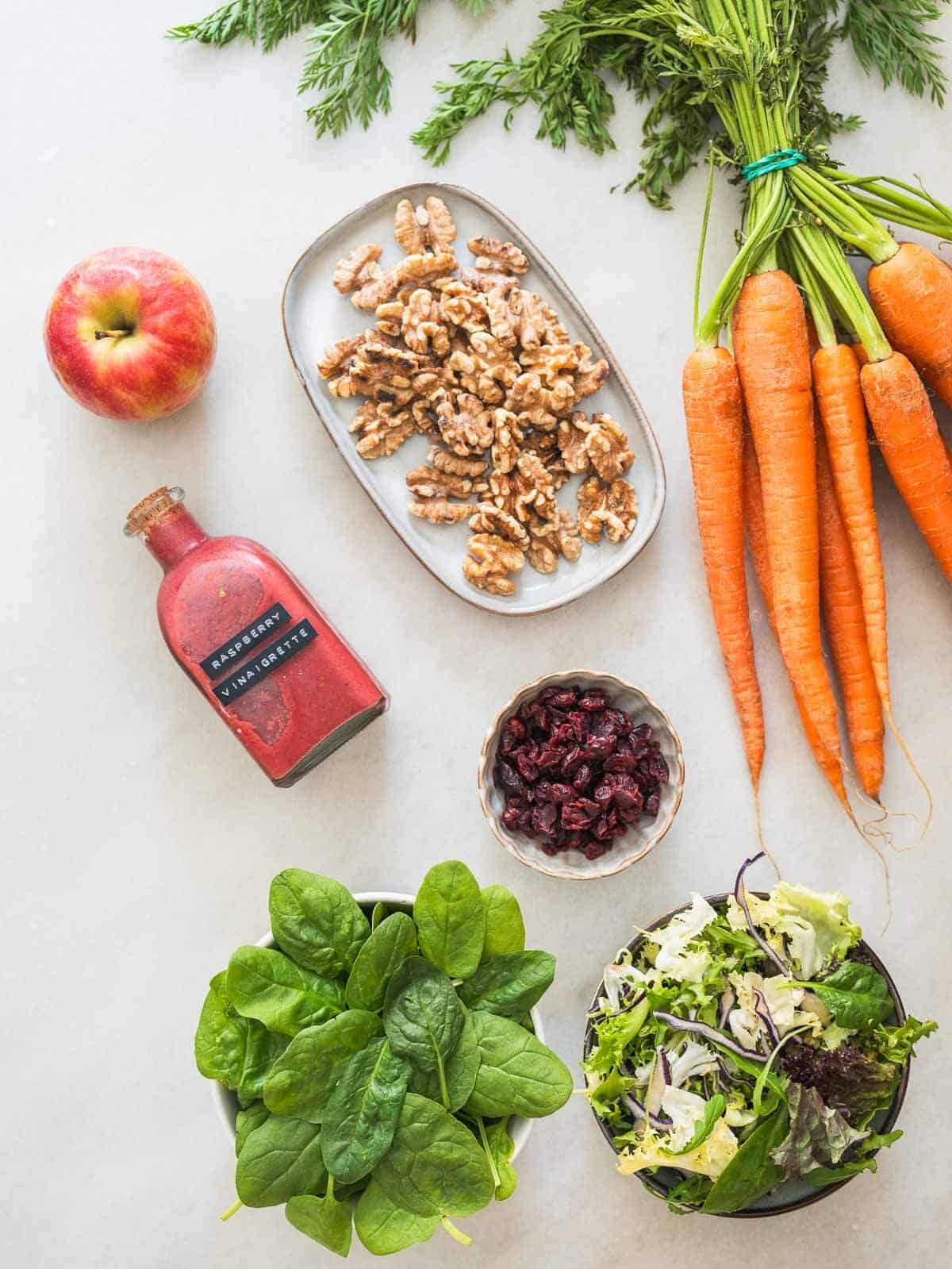 Spinach Apple Walnut Salad ingredients.