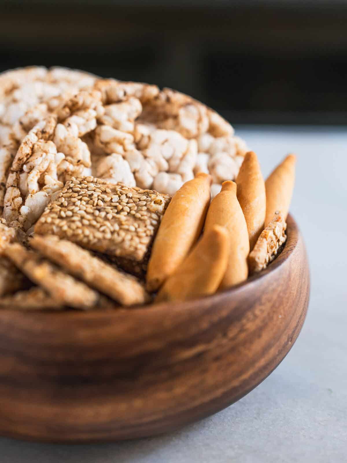 rice cakes and whole bran crackers.