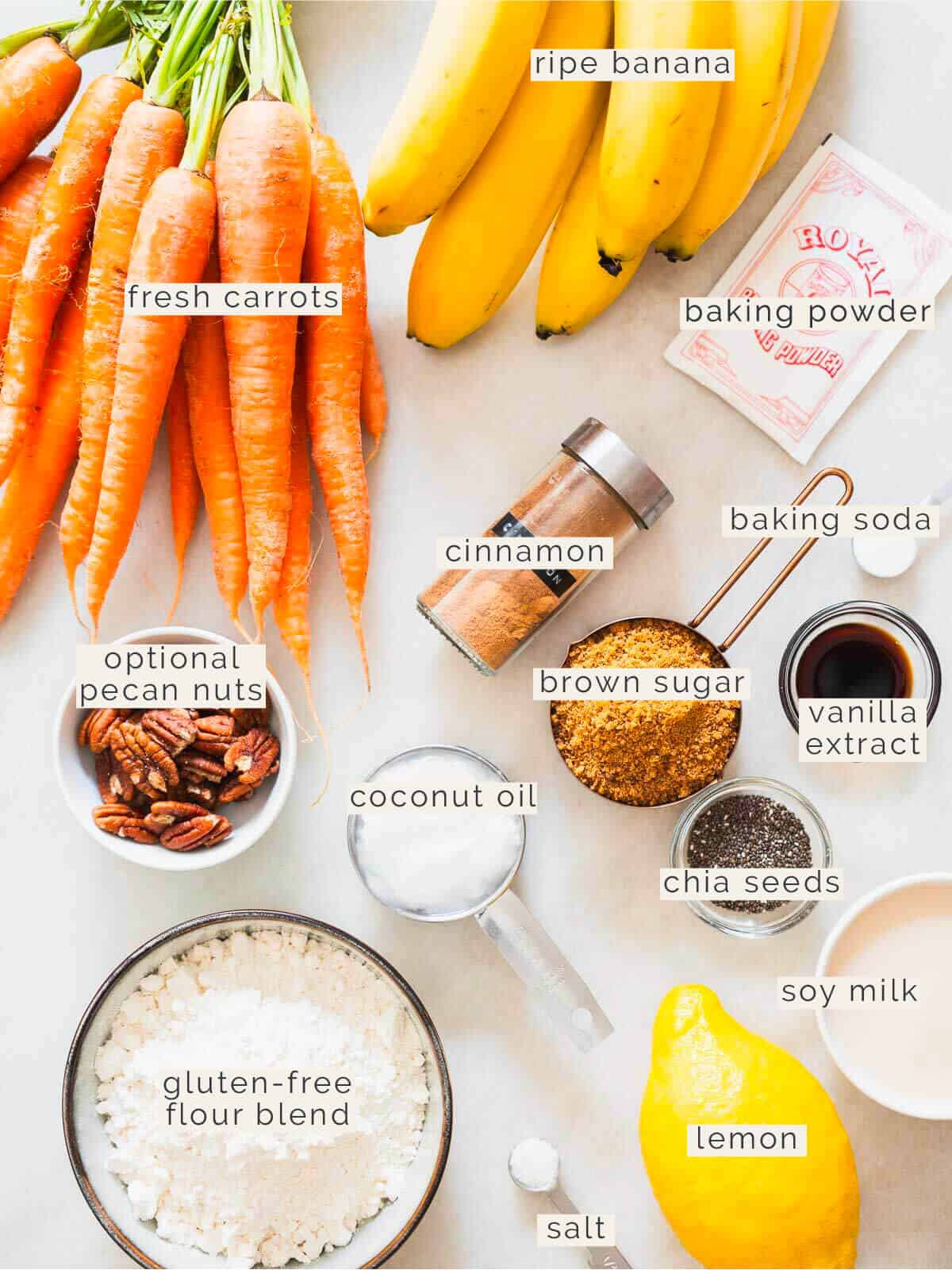 ingredients to make banana carrot muffins.