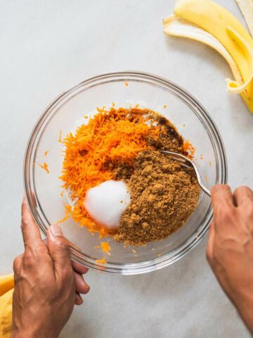 mixing all the wet ingredients for the muffins.