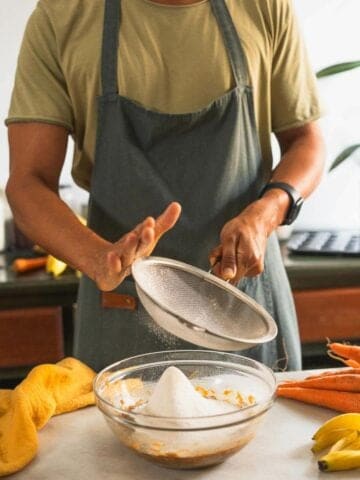 sieving dry ingredients.