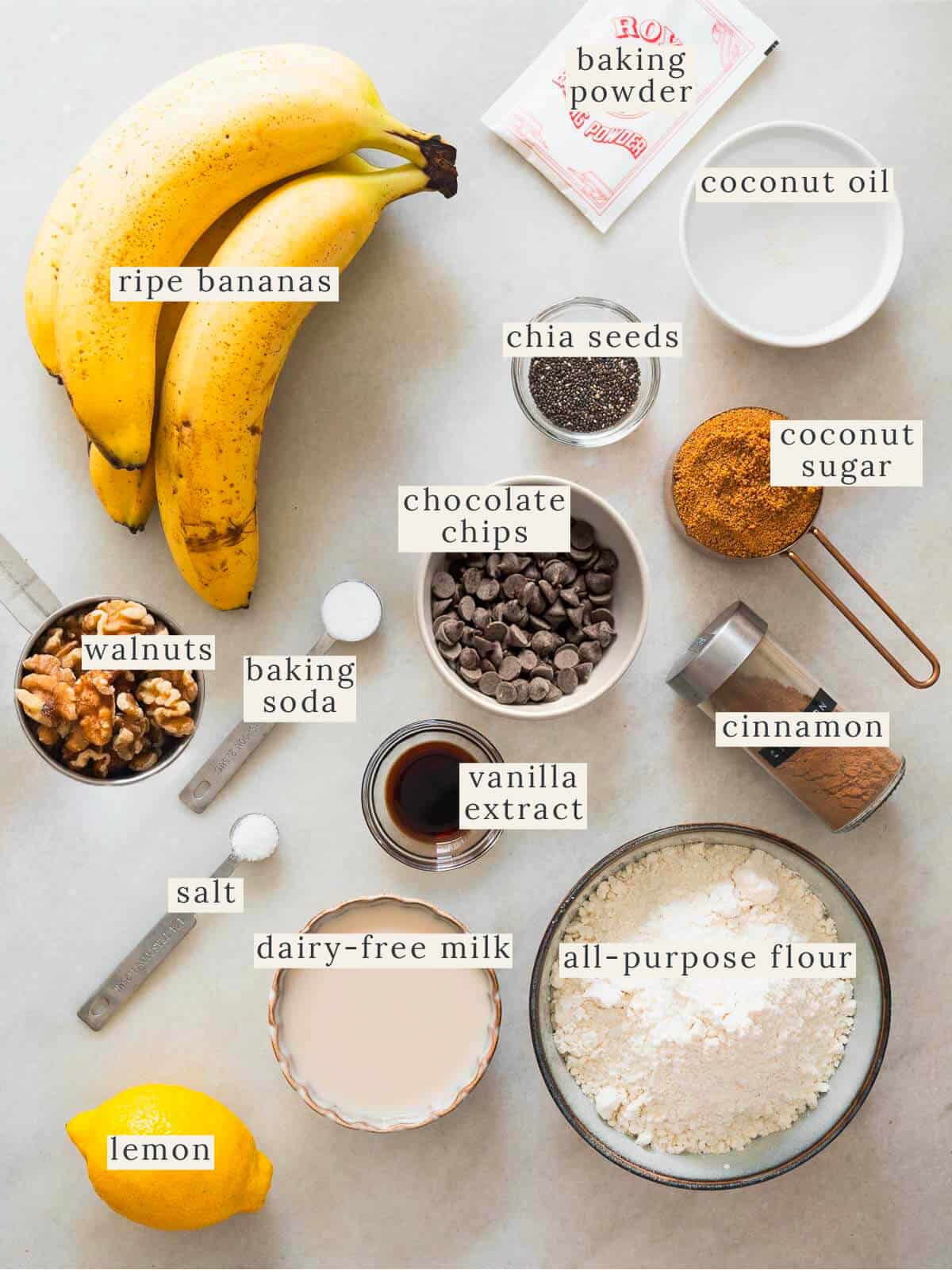 vegan banana chocolate chip muffins ingredients.