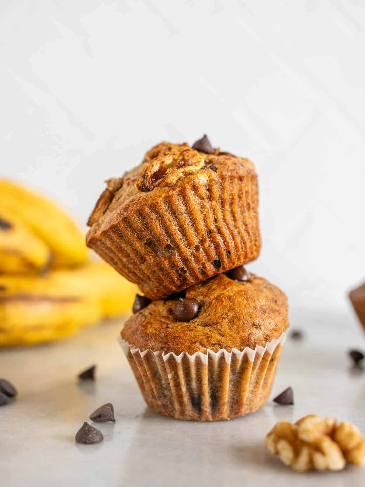 vegan banana chocolate chip muffins.