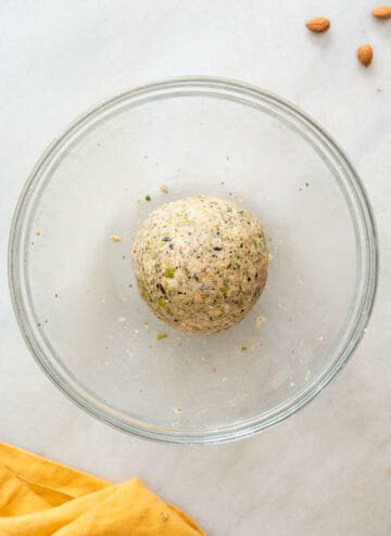 dough shaped into a ball.