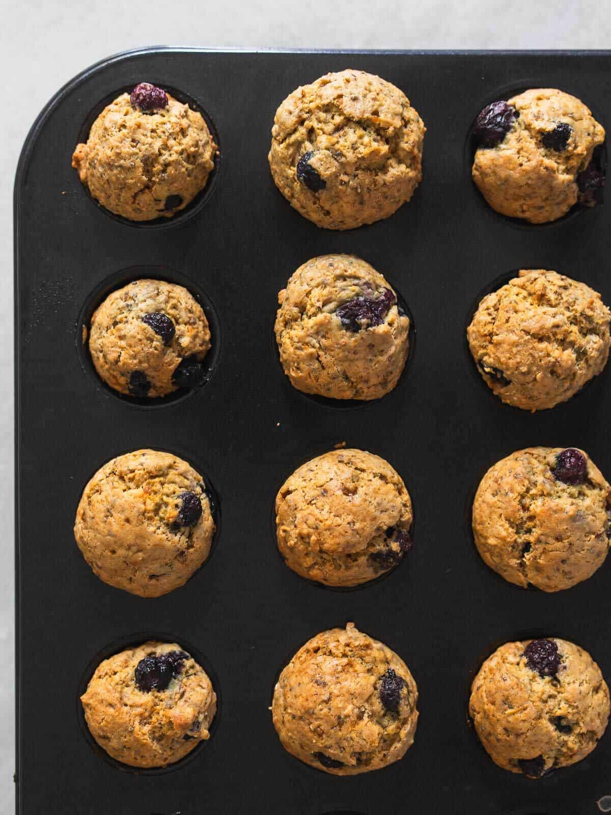 baked blueberry muffins out of the oven.