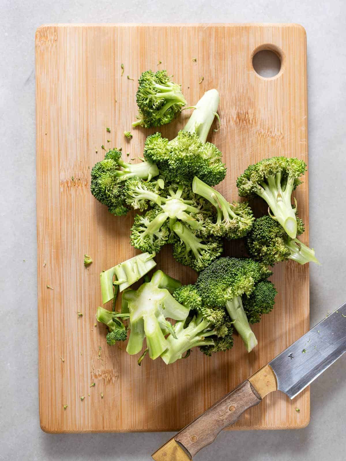 chop the broccoli into chunks.