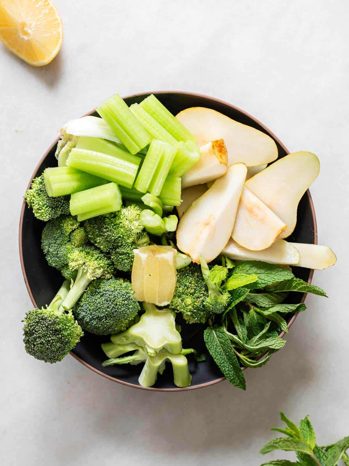 bowl of chopped ingredients ready to be juiced.