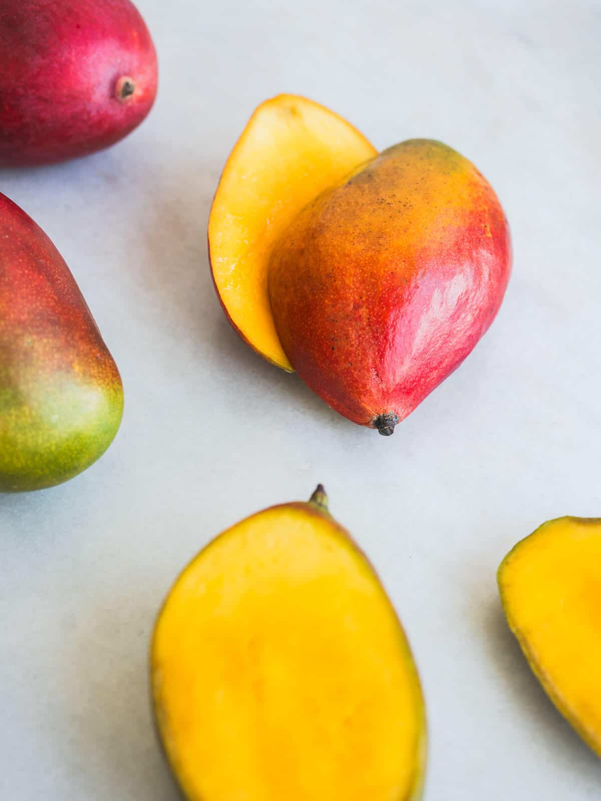 sliced red mangoes.
