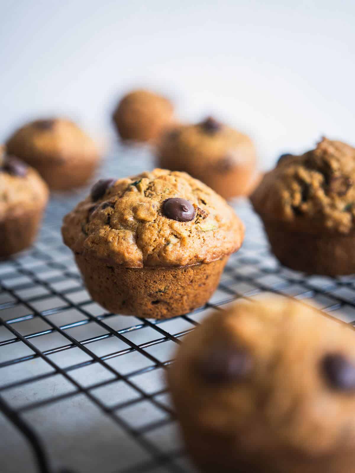 vegan zucchini muffins with chocolate chips.