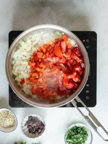 sautée onions, garlic, and tomatoes.