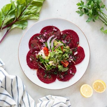 beet carpaccio salad with vinaigrette.