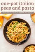pasta and pea recipe pin.