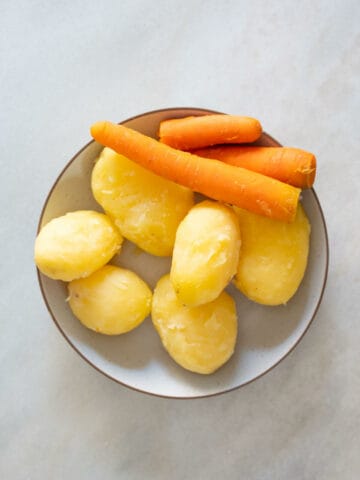peeled potatoes and carrots.