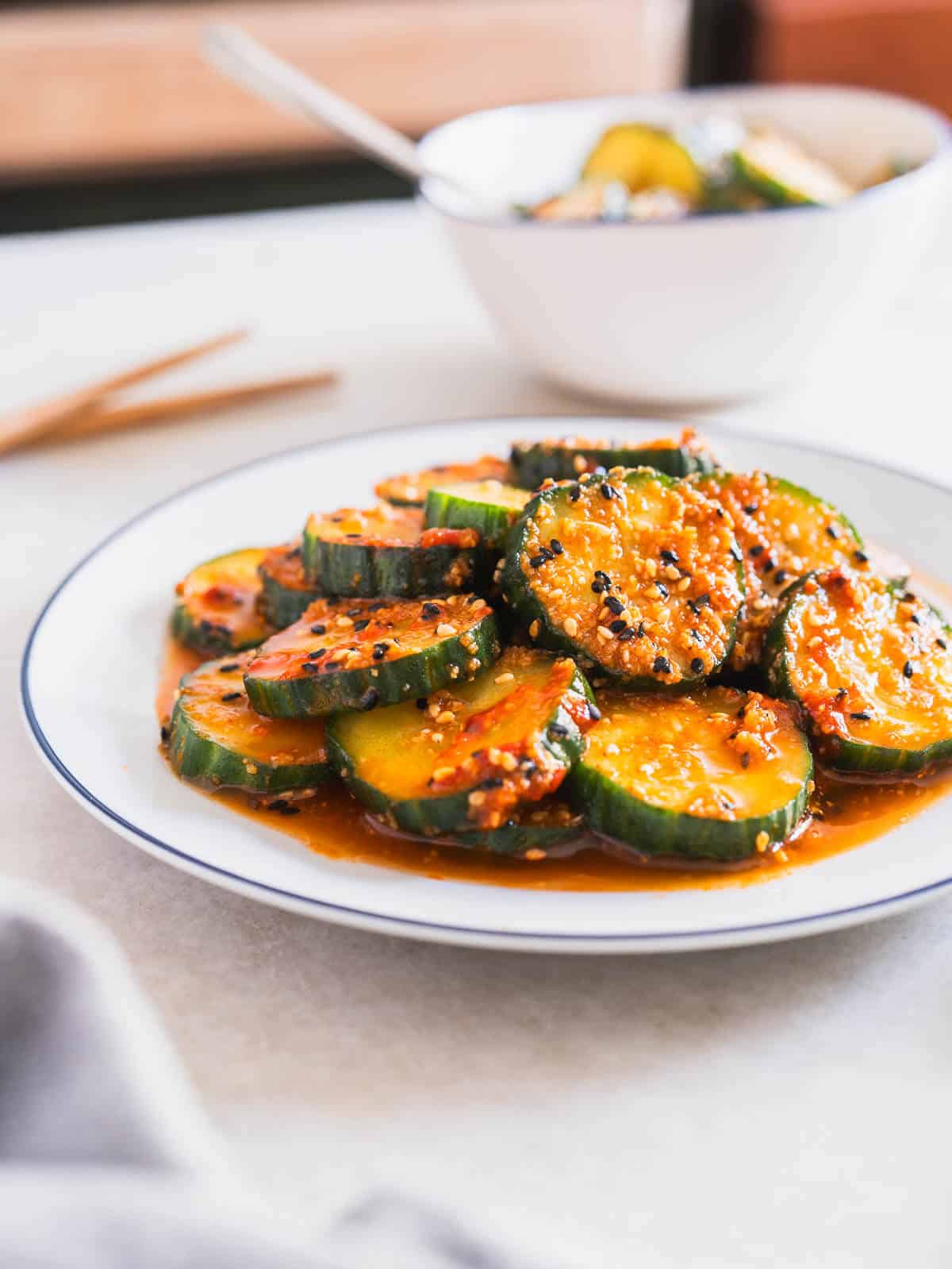 served plate of Korean cucumber side dish.