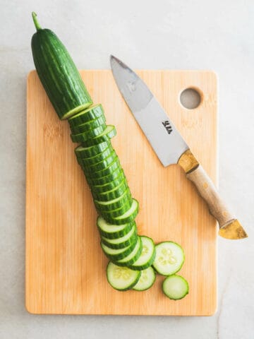 slice cucumbers into ¼ inch rounds.