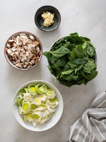 chopped vegetables for spinach mixture.